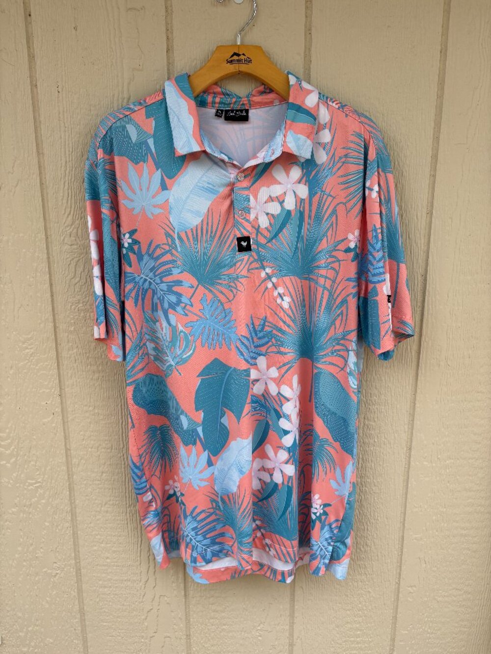 Bad Birdie Tropics Golf Polo Shirt Mens XL Pink Blue Floral Summer Party Preppy